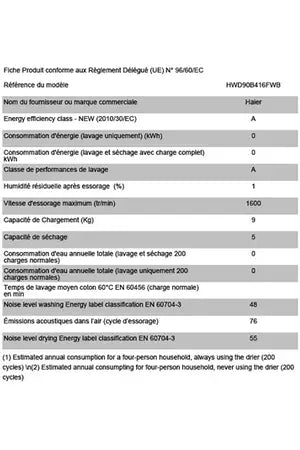 Lave-linge séchant HAIER HWD90B416FWB-FR