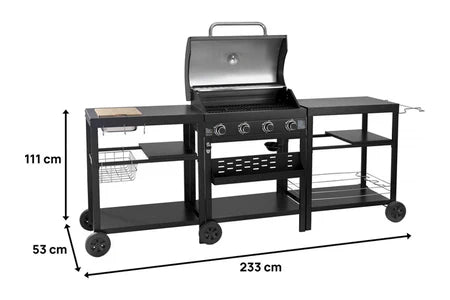Barbecue Habitat et Jardin Barbecue à gaz cuisine d'extérieur - 12 kw - 4 brûleurs - Noir