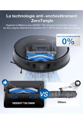 Aspirateur robot Ecovacs Aspirateur Robot DEEBOT T30 Omni Mini Station Robot Aspirateur Laveur, Noir