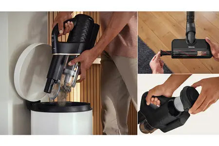 Aspirateur balai Miele DUOFLEX HX1 - Aspirateur sans fil coloris Blanc avec bloc moteur bleu nordique