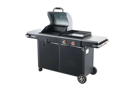 Barbecue à charbon Brasero Barbecue Bi-Energy L 2 Feux - - Barbecue Charbon et Plancha Gaz 48 x 42 cm, 7,2 kW, Noir