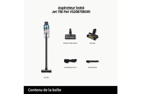 Aspirateur balai Samsung sans-fil Jet 75E Pet Menthe VS20B75BGR1