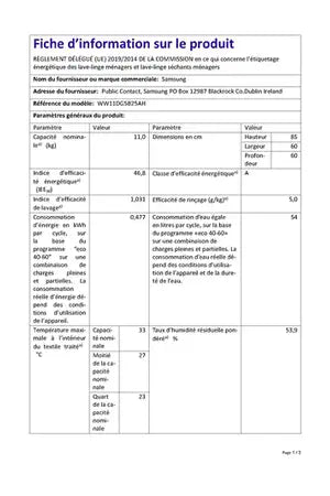 Lave-linge hublot SAMSUNG WW11DG5B25AH