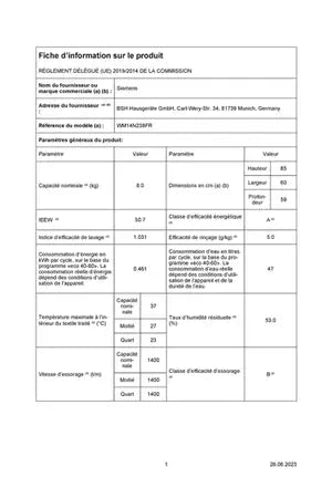 Lave-linge hublot SIEMENS WM14N238FR - IQ300